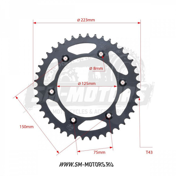 Звезда ведомая стальная GR1, GR7 (JT R897) 520-43 SM-PARTS купить