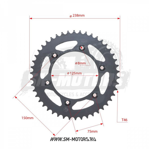 Звезда ведомая стальная GR1, GR7 (JT R897) 520-46 SM-PARTS купить Звезда ведомая стальная GR1, GR7 (JT R897) 520-46 SM-PARTS купить