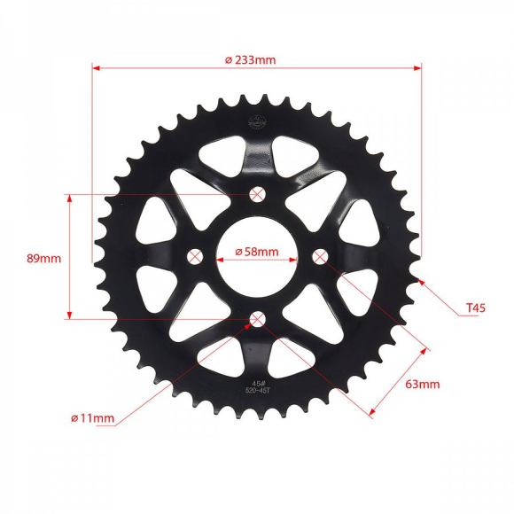 Звезда ведомая стальная KAYO K1, K2, T2 520-45 SM-PARTS купить Звезда ведомая стальная KAYO K1, K2, T2 520-45 SM-PARTS купить