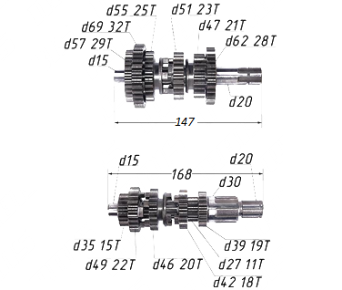 Валы КПП с шестернями 163FML,166FMM/165FML (CG,CB200-250) купить Валы КПП с шестернями 163FML,166FMM/165FML (CG,CB200-250) купить