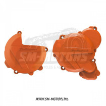 Защита крышки сцепления + зажигания + помпы POLISPORT KTM EXC/XCW 250/300 17-22 оранжевый (90969)
