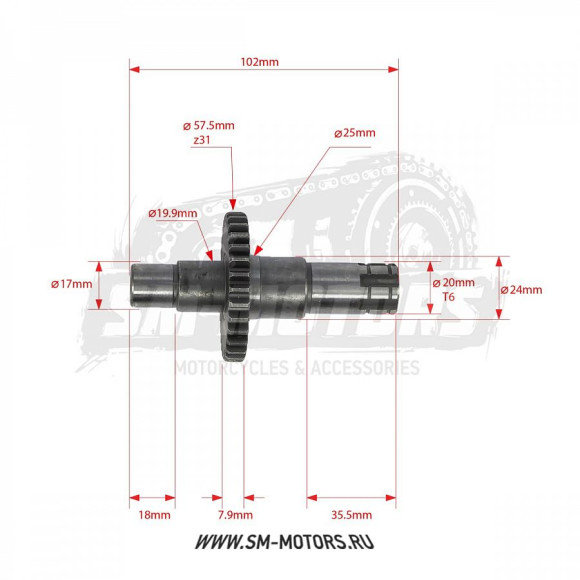 Вал КПП вторичный в сборе YCF двиг. 1P44FZA купить Вал КПП вторичный в сборе YCF двиг. 1P44FZA купить