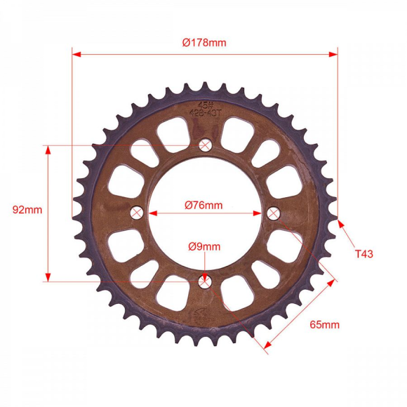 Звезда ведомая стальная питбайк 428-43T SM-PARTS купить Звезда ведомая стальная питбайк 428-43T SM-PARTS купить
