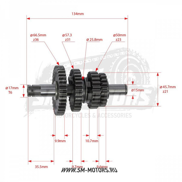 Вал КПП вторичный в сборе двиг. YX150 см3 (WD150) эл.стартер SM-PARTS купить Вал КПП вторичный в сборе двиг. YX150 см3 (WD150) эл.стартер SM-PARTS купить