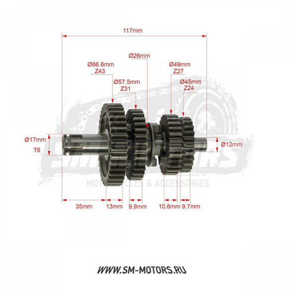 Вал КПП вторичный в сборе двиг. YX88,125 OEM купить Вал КПП вторичный в сборе двиг. YX88,125 OEM купить