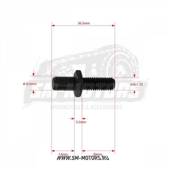 Болт М8х36,5 вала переключения передач ASIAWING двиг.196MR купить Болт М8х36,5 вала переключения передач ASIAWING двиг.196MR купить