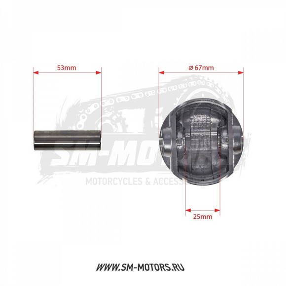 Поршень в сборе 4T двиг. CG250 d-67, p-16 (тефлон) SM-PARTS купить Поршень в сборе 4T двиг. CG250 d-67, p-16 (тефлон) SM-PARTS купить
