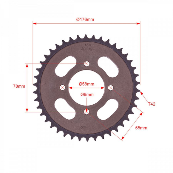 Звезда ведомая стальная 428-42T d-58mm, 4 болта крепл. L-78mm SM-PARTS купить Звезда ведомая стальная 428-42T d-58mm, 4 болта крепл. L-78mm SM-PARTS купить