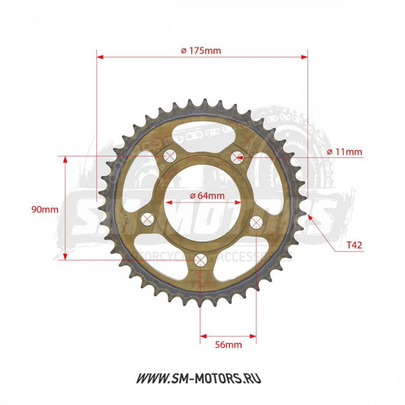 Звезда ведомая стальная 428-42T d-64mm, 5 болтов крепл., с проточкой SM-PARTS купить Звезда ведомая стальная 428-42T d-64mm, 5 болтов крепл., с проточкой SM-PARTS купить