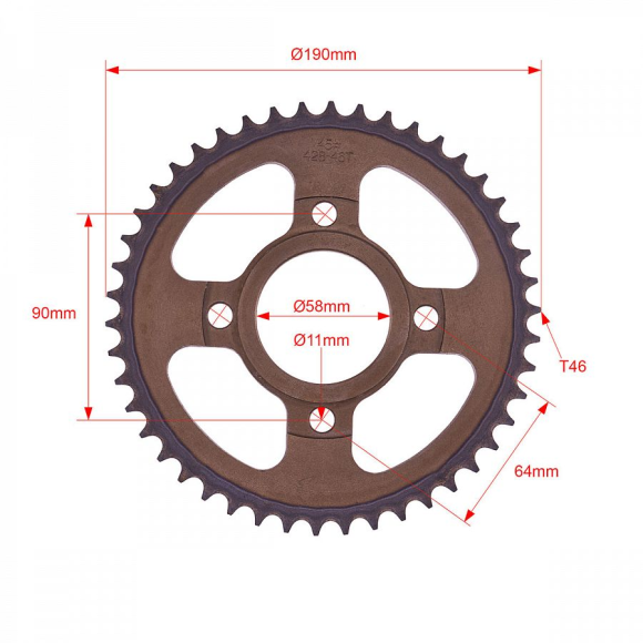 Звезда ведомая стальная 428-46T d-58mm, 4 болта крепл. L-90mm, с проточкой SM-PARTS купить Звезда ведомая стальная 428-46T d-58mm, 4 болта крепл. L-90mm, с проточкой SM-PARTS купить