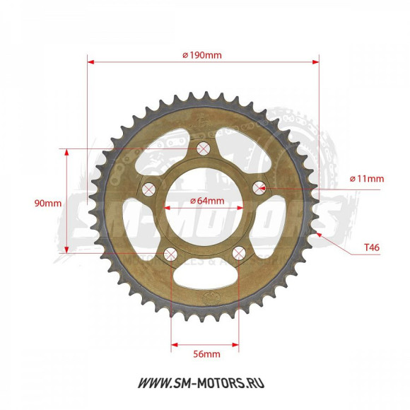 Звезда ведомая стальная 428-46T d-64mm, 5 болтов крепл., с проточкой SM-PARTS купить Звезда ведомая стальная 428-46T d-64mm, 5 болтов крепл., с проточкой SM-PARTS купить