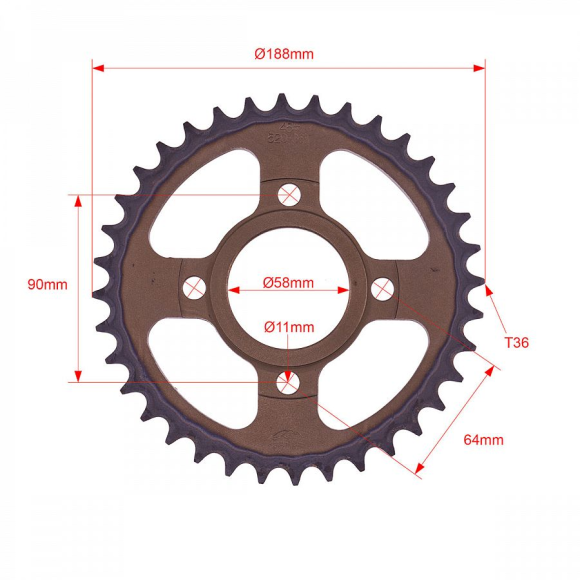 Звезда ведомая стальная 520-36T d-58mm, 4 болта крепл. L-90mm, с проточкой SM-PARTS купить Звезда ведомая стальная 520-36T d-58mm, 4 болта крепл. L-90mm, с проточкой SM-PARTS купить