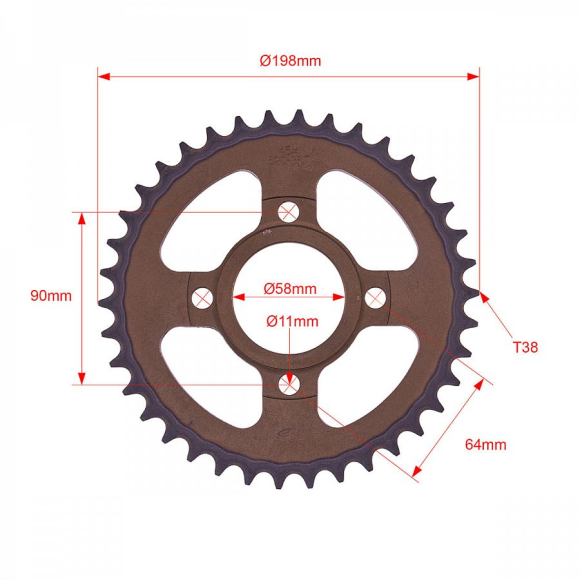 Звезда ведомая стальная 520-38T d-58mm, 4 болта крепл. L-90mm, с проточкой SM-PARTS купить Звезда ведомая стальная 520-38T d-58mm, 4 болта крепл. L-90mm, с проточкой SM-PARTS купить