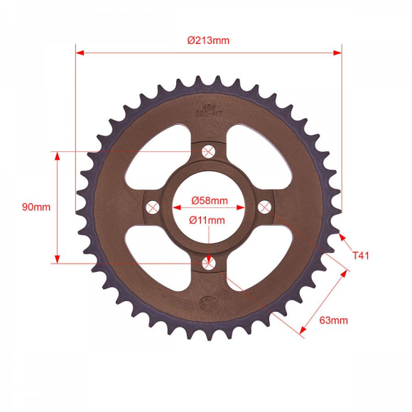 Звезда ведомая стальная 520-41T d-58mm, 4 болта крепл. L-90mm, с проточкой SM-PARTS купить Звезда ведомая стальная 520-41T d-58mm, 4 болта крепл. L-90mm, с проточкой SM-PARTS купить